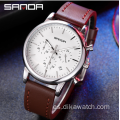 SANDA 1034 Reloj de lujo para hombre de negocios Reloj de cuero de cuarzo informal para hombre de tres ojos y seis pines a prueba de agua